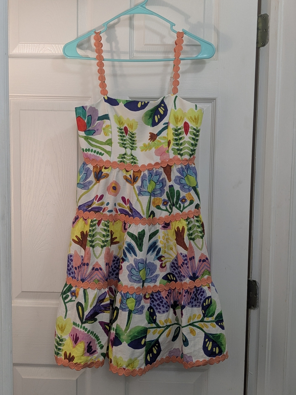 entro Multicolor Floral Tiered Sundress with Peach Trim